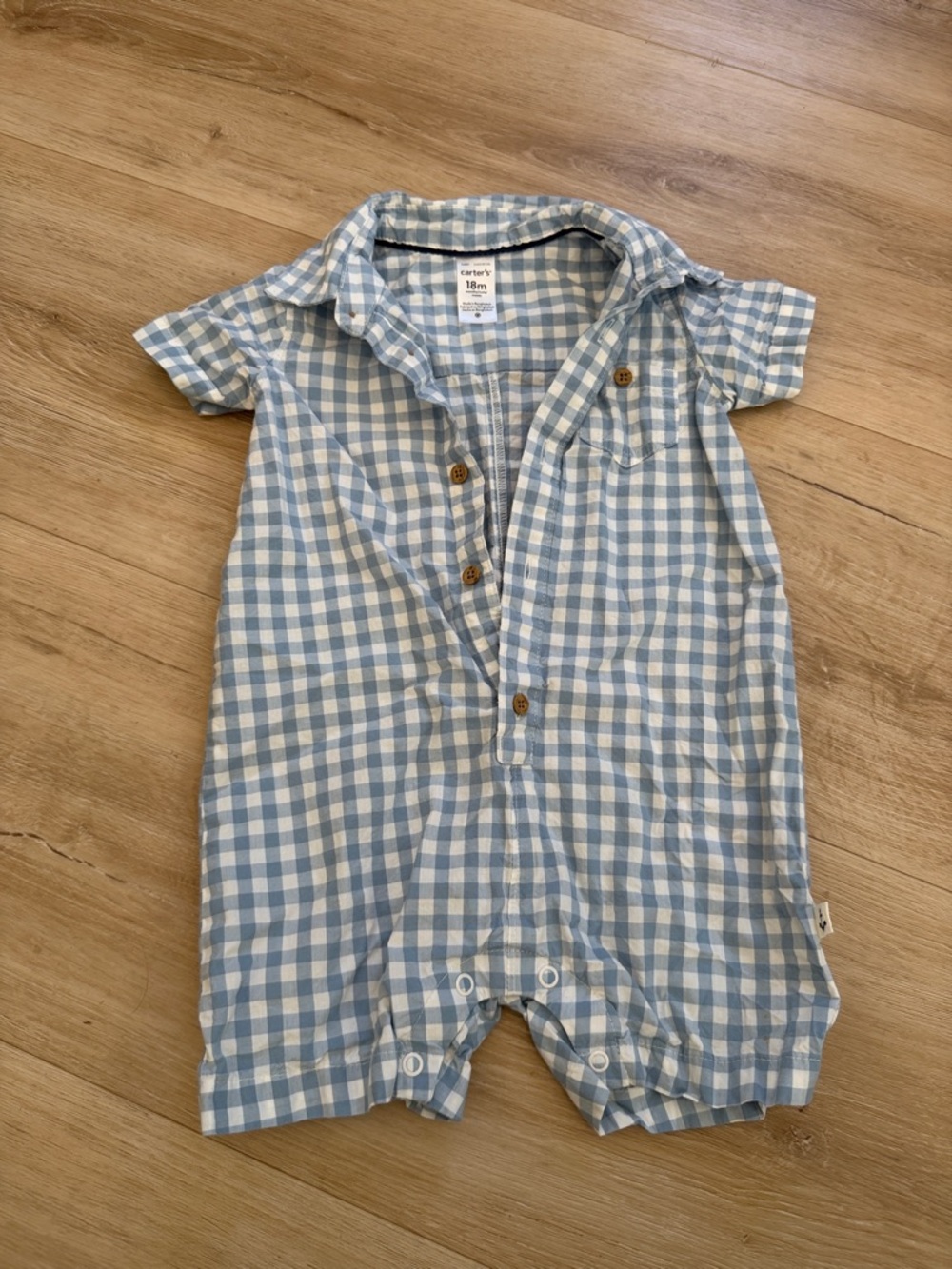 Carter's Light Blue & White Gingham Short-Sleeve Romper